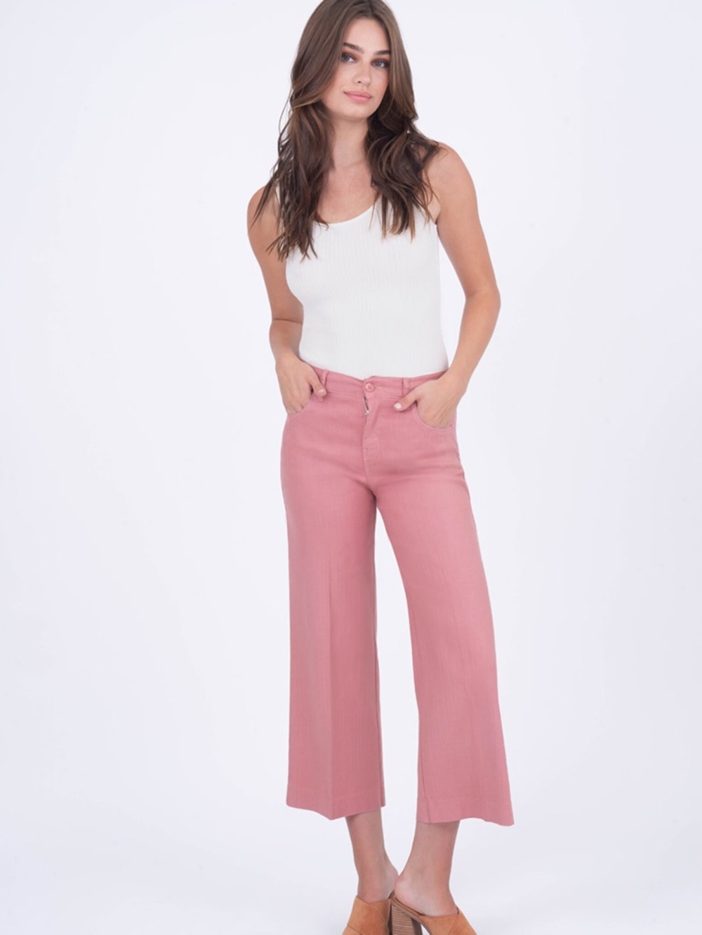 Level99 Anabelle Wide Leg Linen Blend Soft Pants Size 27/4 Pink Mauve